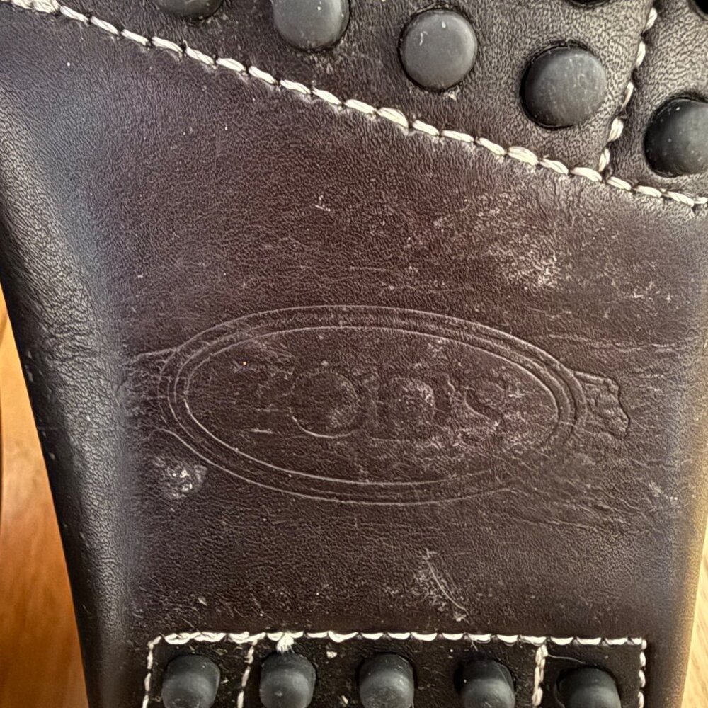 Tods Womens Black Leather Driving Loafers Size 36.5 EU With Rubber Sole Detailin - Picture 10 of 11